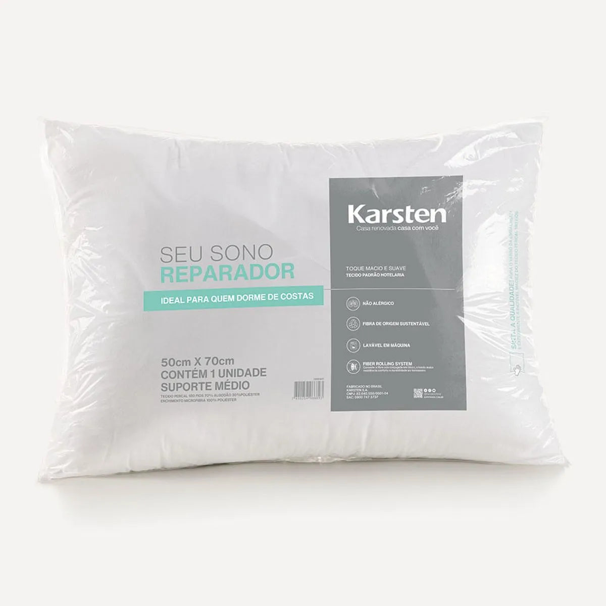 Karsten - Travesseiro Suporte médio Percal 180 Fios Seu Sono Reparador